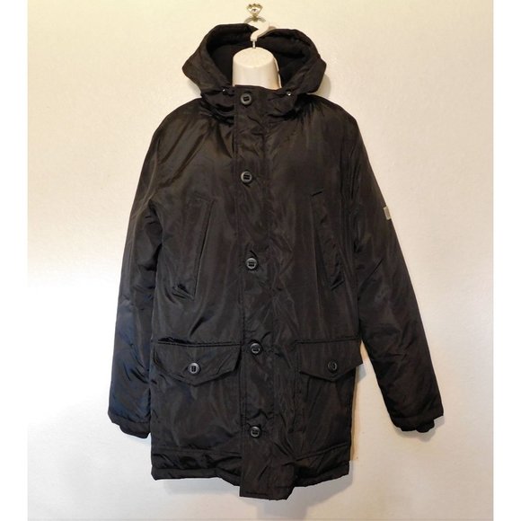 Guy Laroche Homme Puffer Winter Parka Jacket S Black Hooded Lined Long Sleeve - Picture 11 of 15